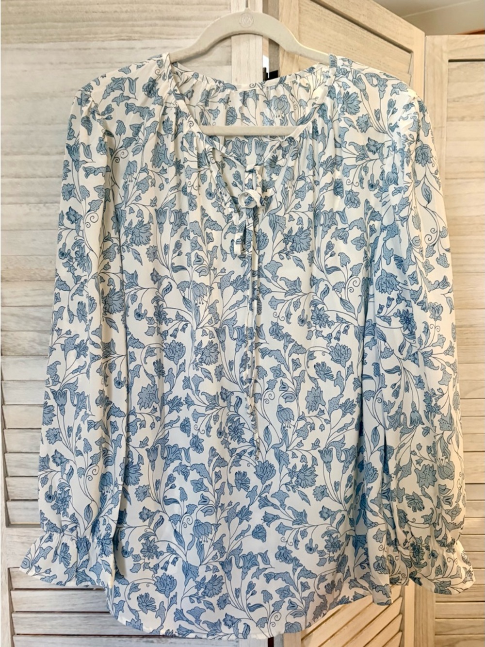 Blue Floral Peasant Blouse - Women's Long Sleeve